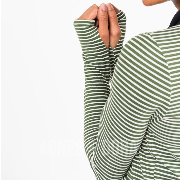 L/S Tee with Thumbhole Military Green/Ivory Stripe - Picture 4 of 4